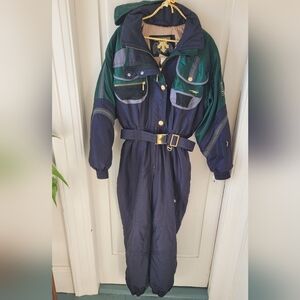 Amazing Vintage Descente Navy and Green Ski Suit